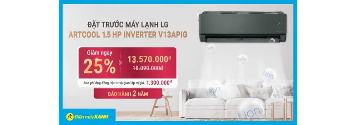 Đặt trước máy lạnh LG Inverter 1.5 HP V13APIG: Giảm SỐC 25% + bao phí 1,3 triệu