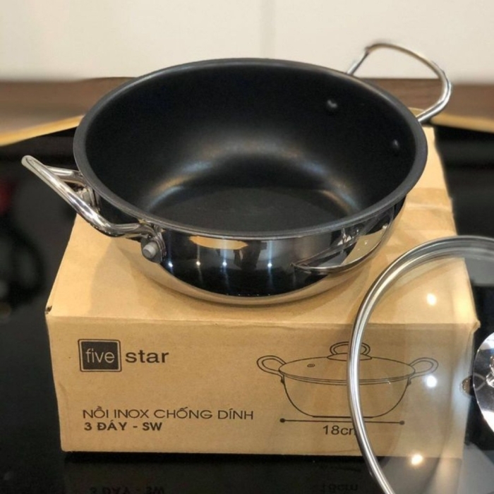 Nồi chống dính Fivestar 22cm có nắp kính dùng được bếp từ (hàng chính hãng bảo hành 5 năm) GiadungDrB
