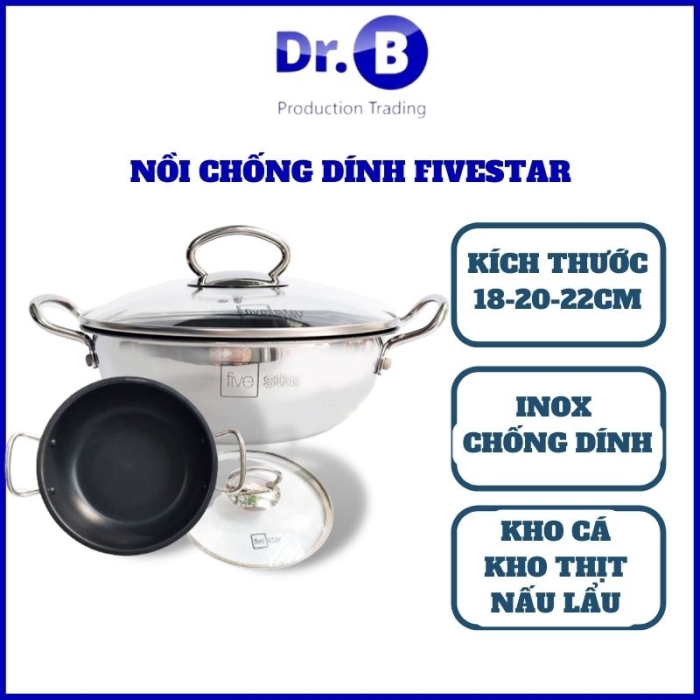 Nồi chống dính Fivestar 22cm có nắp kính dùng được bếp từ (hàng chính hãng bảo hành 5 năm) GiadungDrB