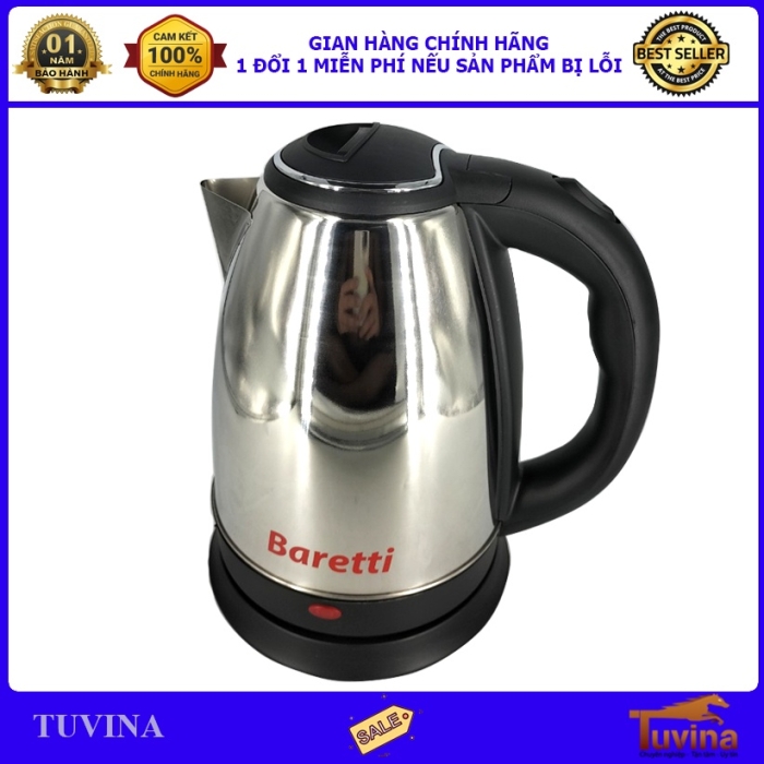 Ấm Siêu Tốc Inox - Bình Đun Nước Siêu Tốc Inox Baretti BRD180 - Hàng Chính Hãng (Bảo Hành 12 Tháng)