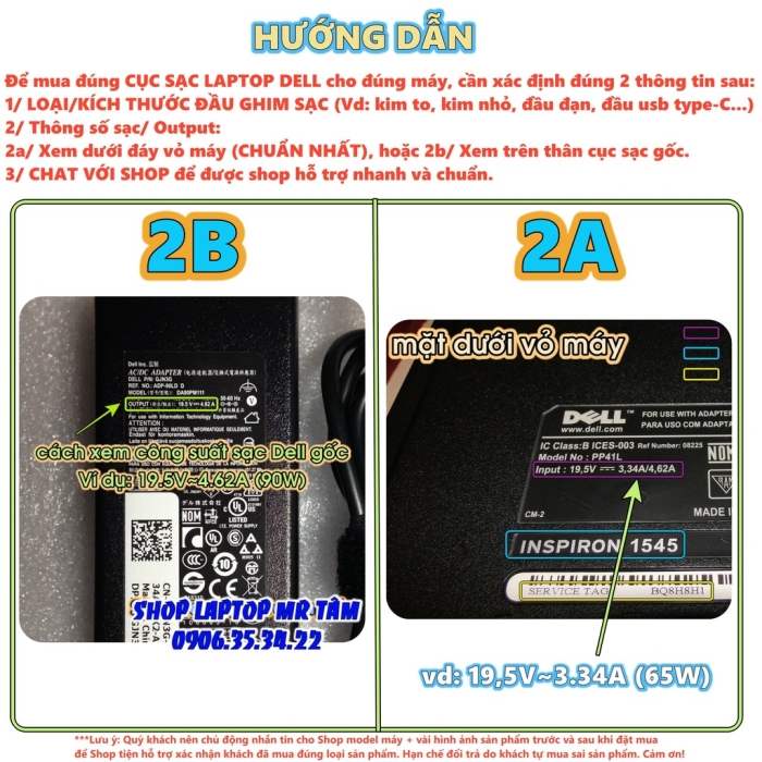 (ADAPTER) SẠC LAPTOP DELL 19.5V-3.34A (65W) (Đầu Kim nhỏ) kích thước đầu ghim (ADAPTER) SẠC 4.5 x 3.0 mm