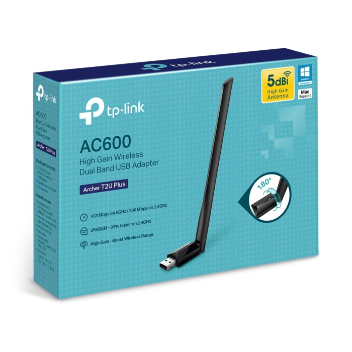 USB thu sóng wifi 2 băng tần TP-Link Archer T2U-Plus chuẩn AC600 256-QAM USB thu sóng wifi 2 băng tần TP-Link Archer T2U-Plus chuẩn AC600 256-QAM