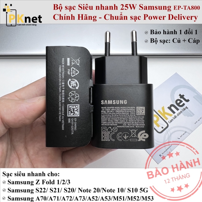 Bộ sạc Samsung 25W Chính Hãng(Kèm cáp) - S22/S21/Note20/S20/Note10/Z Fold/S105G/A52/70/M52