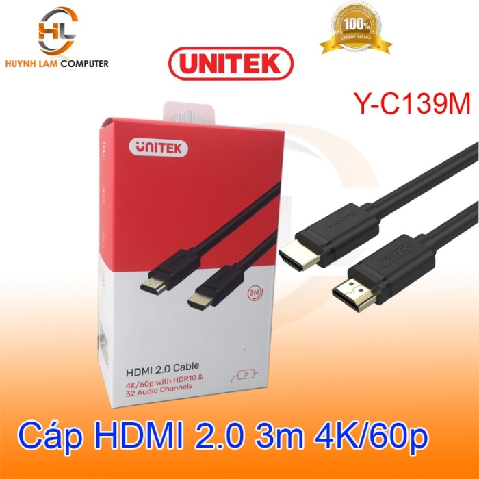 Cáp HDMI 3m 2.0 UNITEK YC139M/U 4K 60p Hãng phân phối