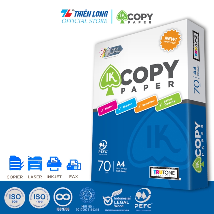 Ream giấy A4 70 gsm IK Copy (500 tờ) - Hàng nhập khẩu Indonesia
