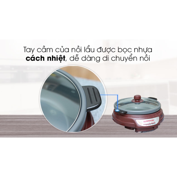 Nồi lẩu điện Sunhouse SH-535L Nâu 3.5 lít Nồi lẩu điện Sunhouse SH-535L Nâu 3.5 lít