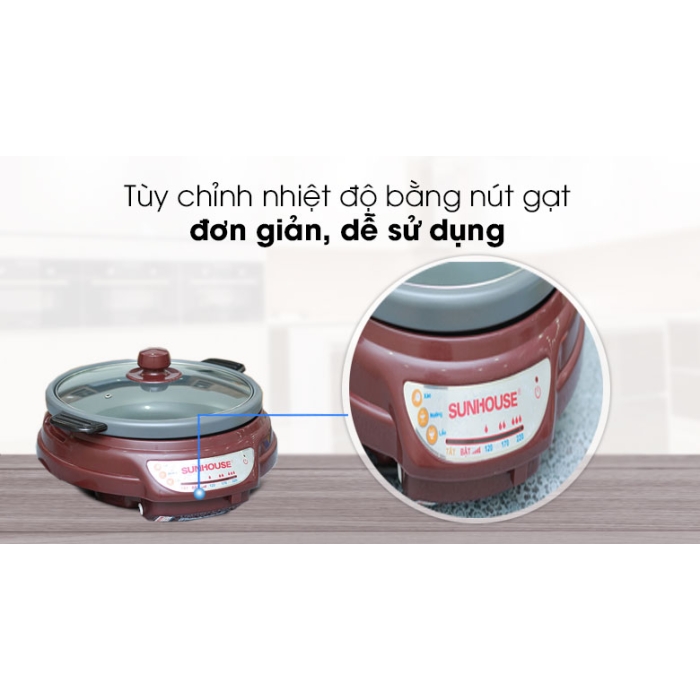 Nồi lẩu điện Sunhouse SH-535L Nâu 3.5 lít Nồi lẩu điện Sunhouse SH-535L Nâu 3.5 lít