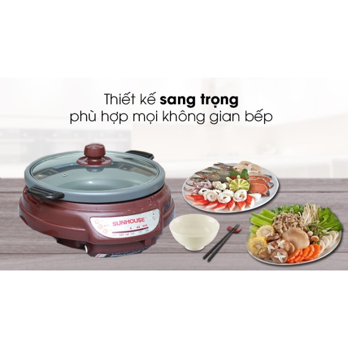 Nồi lẩu điện Sunhouse SH-535L Nâu 3.5 lít Nồi lẩu điện Sunhouse SH-535L Nâu 3.5 lít
