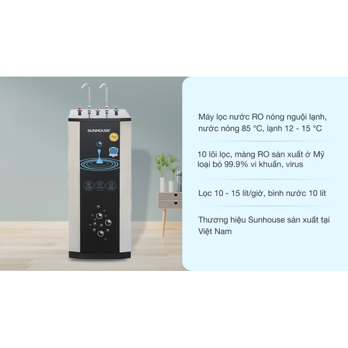 Máy lọc nước RO nóng nguội lạnh Sunhouse SHR76210CK 10 lõi