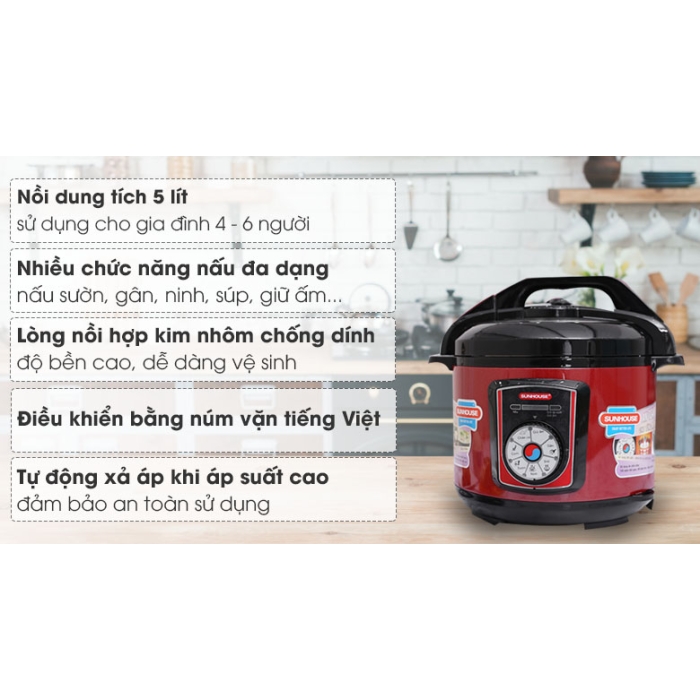 Nồi áp suất điện Sunhouse SHD1755 5 lít Nồi áp suất điện Sunhouse SHD1755 5 lít