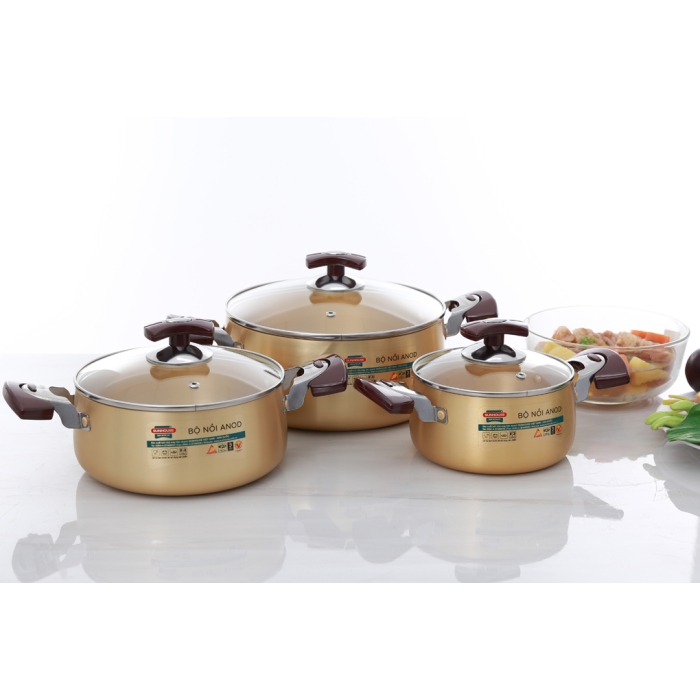 Bộ 3 nồi nhôm anod nắp kính Sunhouse SH6634