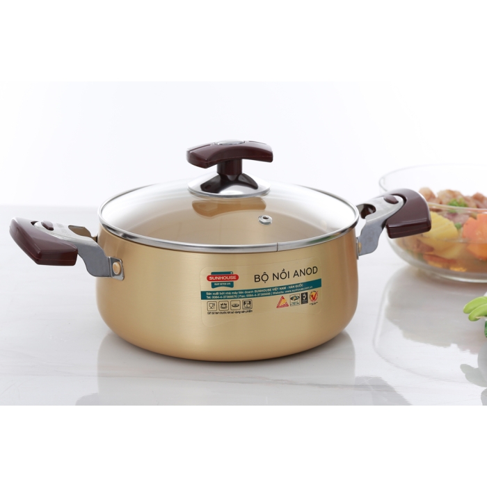 Bộ 3 nồi nhôm anod nắp kính Sunhouse SH6634