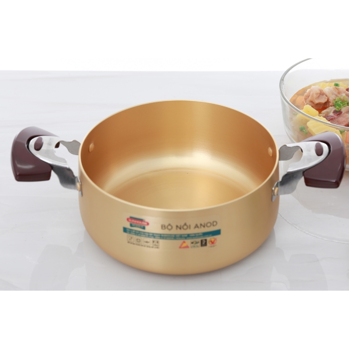 Bộ 3 nồi nhôm anod nắp kính Sunhouse SH6634