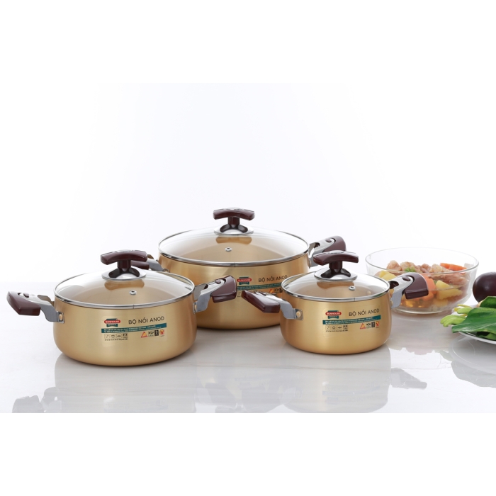 Bộ 3 nồi nhôm anod nắp kính Sunhouse SH6634