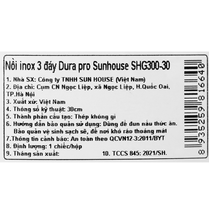 Nồi Inox 3 đáy nắp inox 30 cm Sunhouse SHG300-30