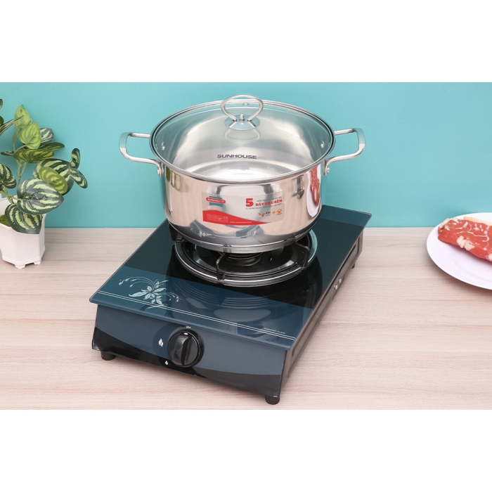 Nồi inox 5 đáy nắp kính 24 cm Sunhouse SHG788-24