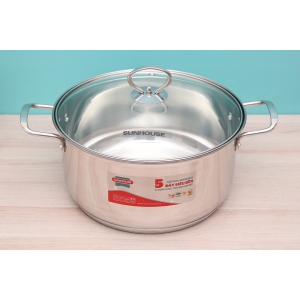 Nồi inox 5 đáy nắp kính 24 cm Sunhouse SHG788-24