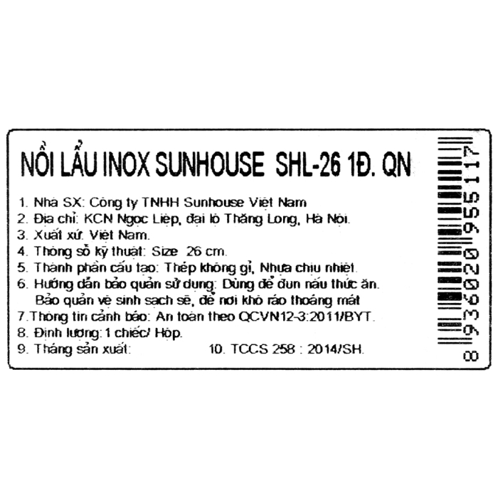 Nồi lẩu inox nắp kính 26 cm Sunhouse SHL26