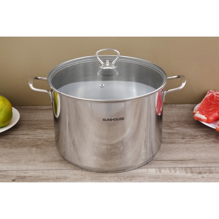 Nồi luộc gà inox 3 đáy nắp kính 28 cm Sunhouse SH28LG