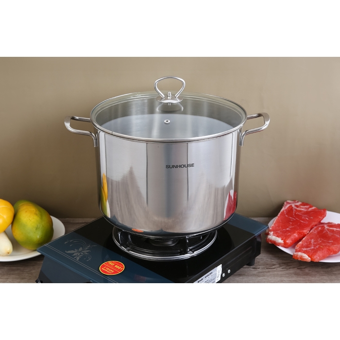 Nồi luộc gà inox 3 đáy nắp kính 28 cm Sunhouse SH28LG